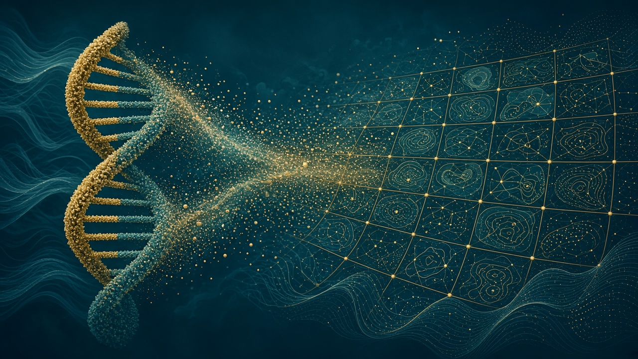 AlphaGenome Atlas conceptual illustration