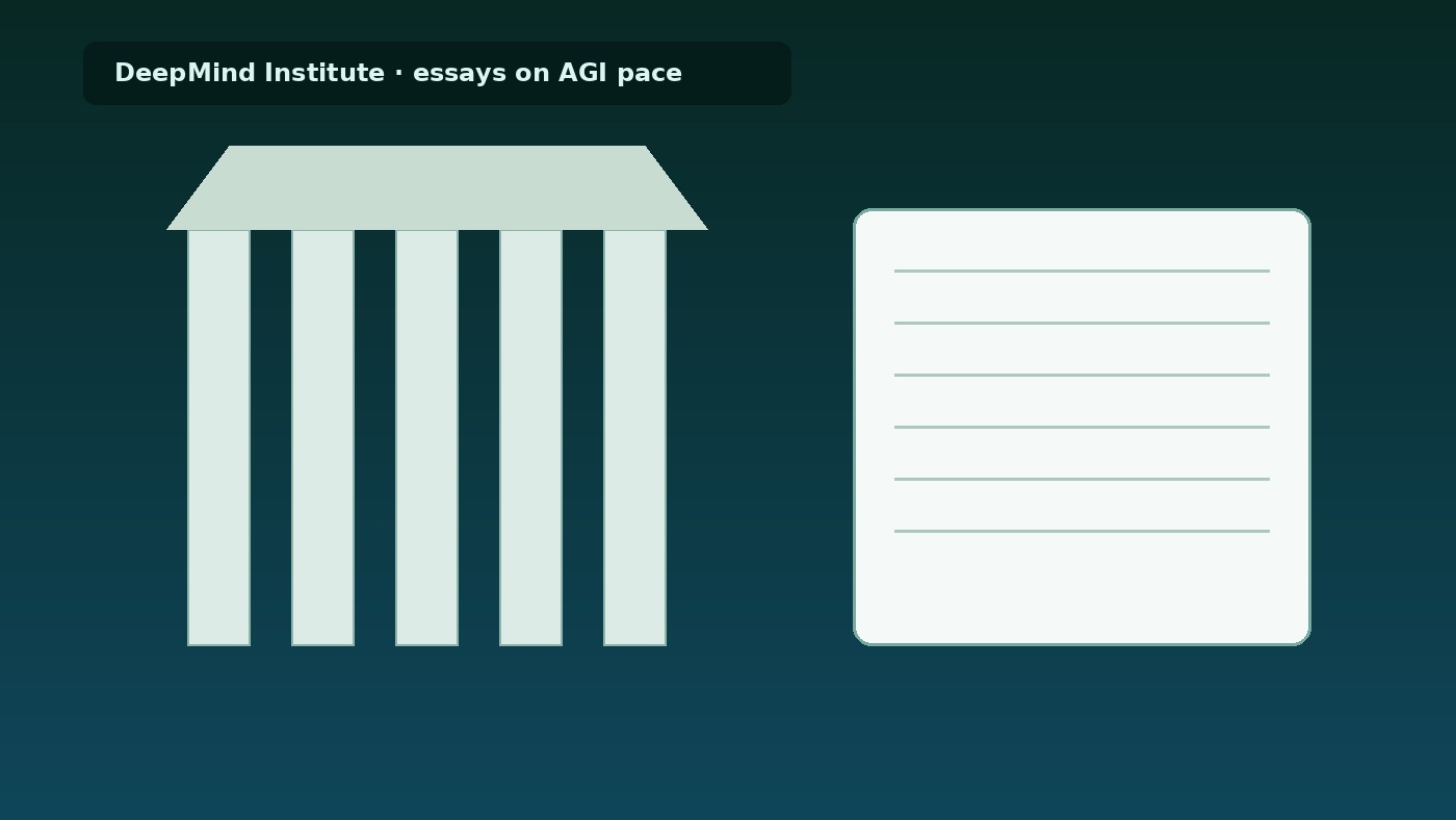 Abstract DeepMind Institute facade and essay stack