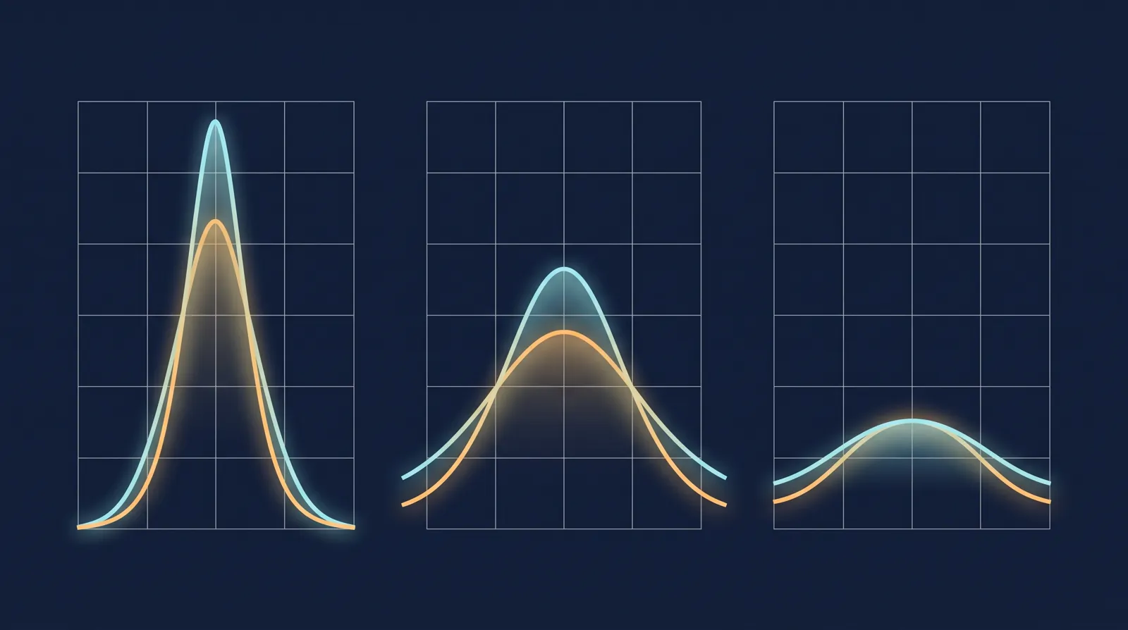 Editorial diagram of three probability curves from peaked high confidence to flat low confidence