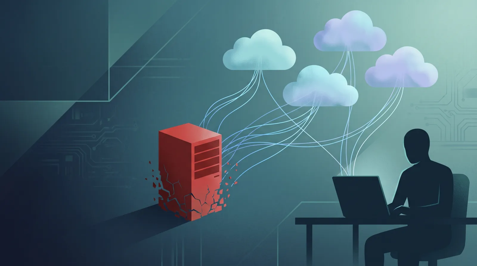 LLM APIs replacing classic C2: four cloud nodes connected to a Windows laptop