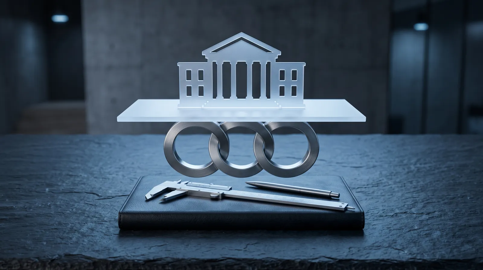 Three governance layers: national institute, industry rings, and EvalOps tools